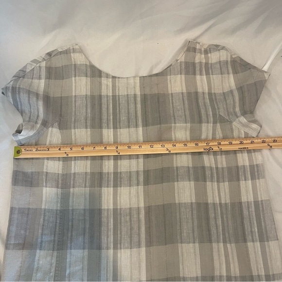 Eileen Fisher Shift Dress Size Large Gray Plaid Chambray Airy Organic Linen - Picture 8 of 13